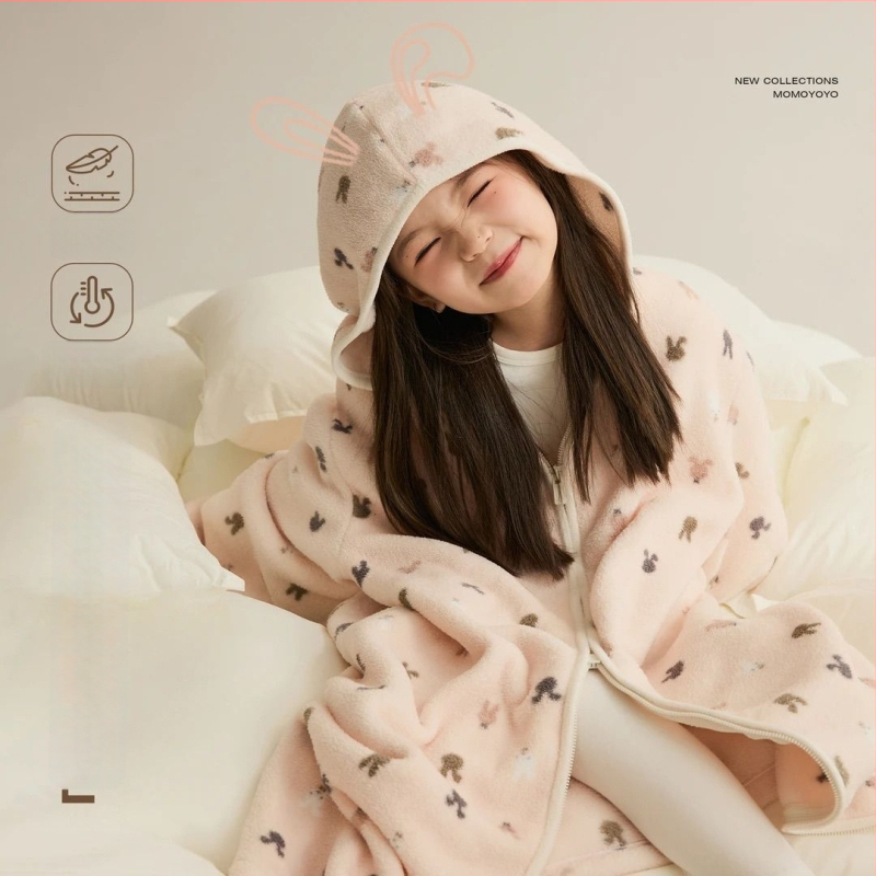 Παιδικός ρόμπα με κουκούλα από φλίς επένδυση, 90% βαμβάκι, φερμουάρ, για παιδιά 3–8 ετών, Χειμώνας 2025