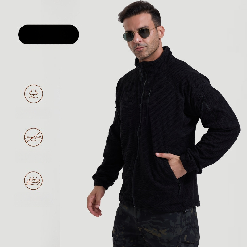 Ζακέτα φλίς με σταθερό γιακά, πολικό φλίς ύφασμα και επένδυση, unisex, διατηρεί τη ζεστασιά