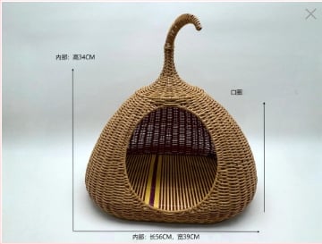 Κλουβί γάτας από PE, συνθετικό ρατάν με πλέξη, ημικλειστή κατασκευή, για όλες τις εποχές, εσωτερική χρήση