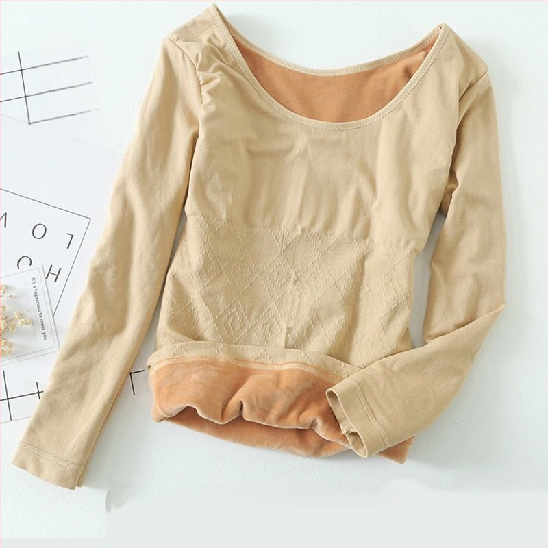 Meleg fleece-béléssel ellátott bambuszrost alapréteg felső, kerek nyakú, dupla réteg, 3/4-es ujj