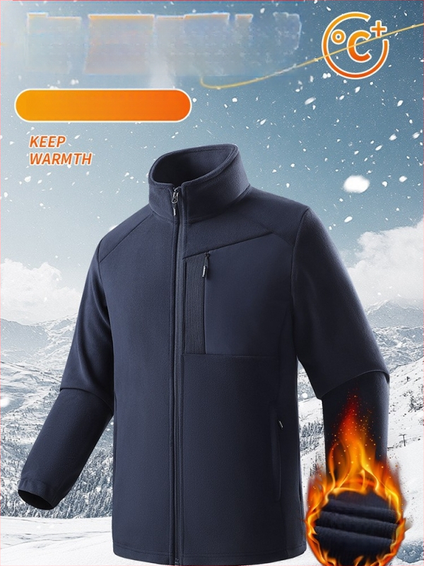 Ανδρικό φλίς μπουφάν με γραφένια επένδυση, εσωτερική φλίς επένδυση, κουκούλα και ψηλή λαιμό, θερμικό εξωτερικό μπουφάν για φθινοπωρινό-χειμερινό εξωτερικό χώρο