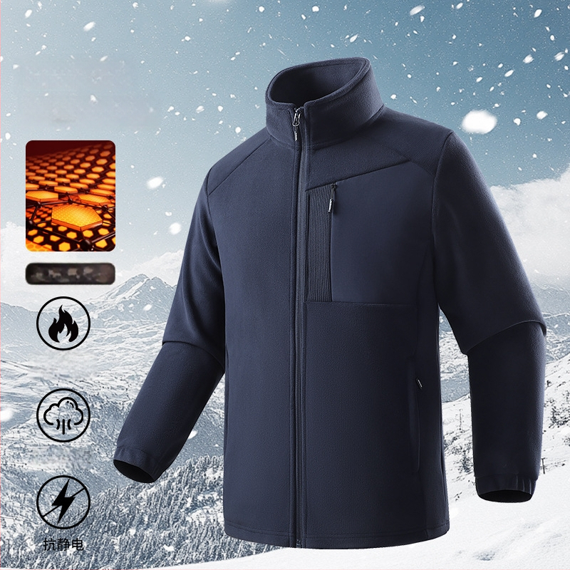 Ανδρικό φλίς μπουφάν με γραφένια επένδυση, εσωτερική φλίς επένδυση, κουκούλα και ψηλή λαιμό, θερμικό εξωτερικό μπουφάν για φθινοπωρινό-χειμερινό εξωτερικό χώρο