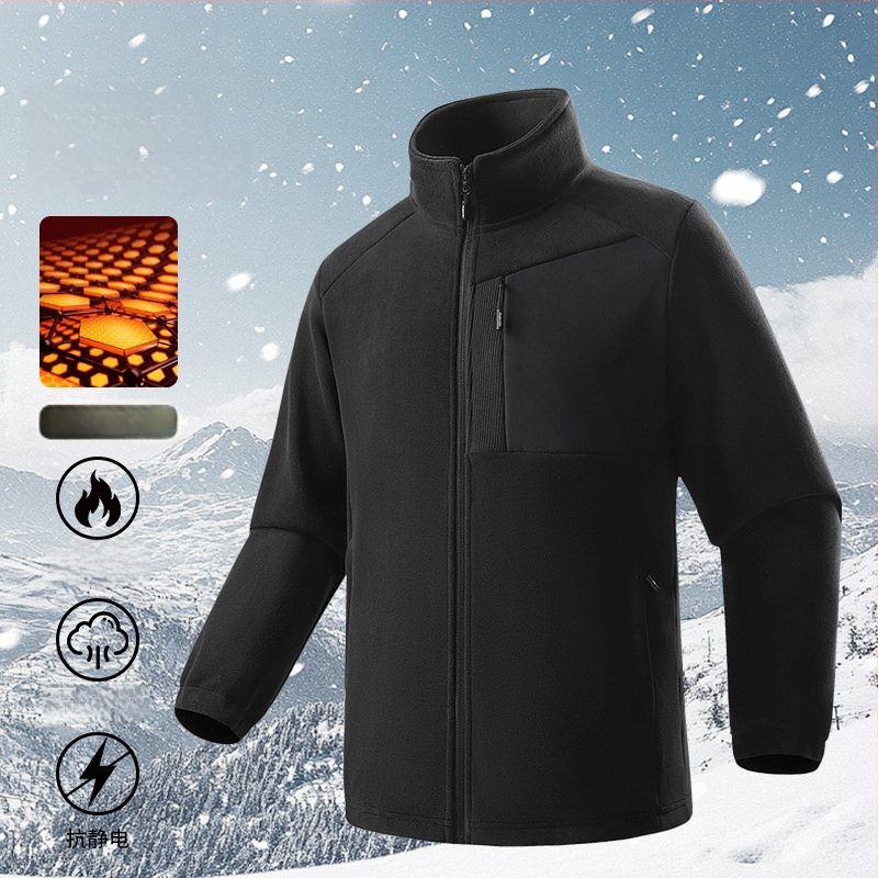 Ανδρικό φλίς μπουφάν με γραφένια επένδυση, εσωτερική φλίς επένδυση, κουκούλα και ψηλή λαιμό, θερμικό εξωτερικό μπουφάν για φθινοπωρινό-χειμερινό εξωτερικό χώρο