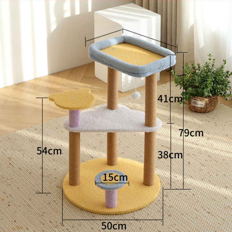 Πύργος ανάβασης γάτας με ενσωματωμένο στύλο γρατζουνίσματος από σχοινί κάνναβης, αγροτικό στυλ, υλικό: Άλλο, τοπικό προϊόν