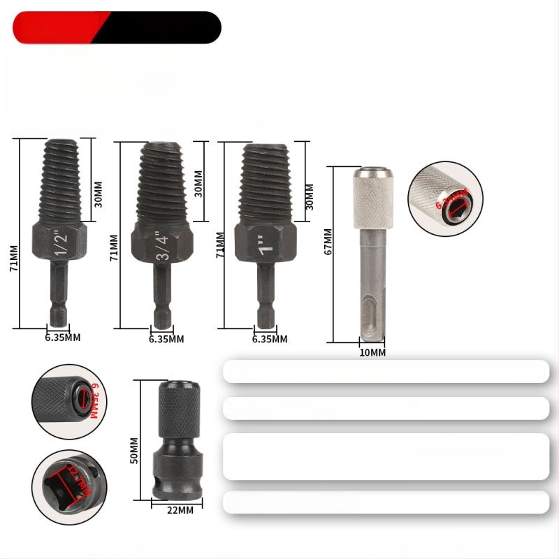 FURONGHUA Thread Breaker Extractor készlet kézi fúróhoz és háromszög alakú vízcső szelephöz, 4/6 menet, 5 darab, 71 mm hosszú, 45# acél