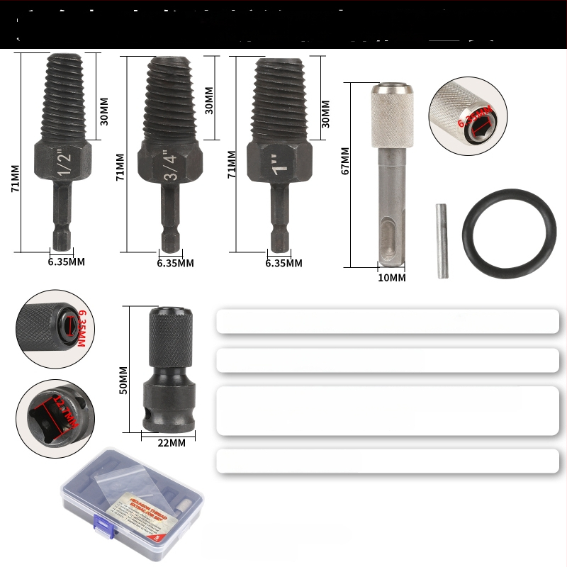 FURONGHUA Thread Breaker Extractor készlet kézi fúróhoz és háromszög alakú vízcső szelephöz, 4/6 menet, 5 darab, 71 mm hosszú, 45# acél
