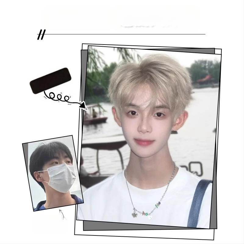 Περούκα ανδρών με κοντό ίσιο μαλλί, ίνες υψηλής θερμοκρασίας, πλήρης κάλυψη κεφαλιού, καθολική εφαρμογή, μηχανική επεξεργασία