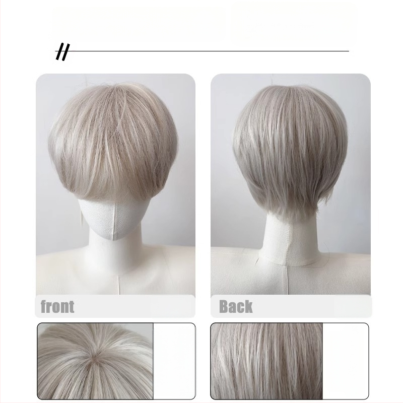 Περούκα ανδρών με κοντό ίσιο μαλλί, ίνες υψηλής θερμοκρασίας, πλήρης κάλυψη κεφαλιού, καθολική εφαρμογή, μηχανική επεξεργασία