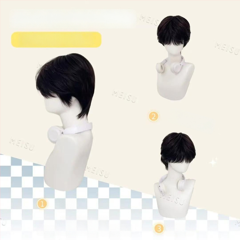 Ανδρική περούκα, τρίχες από υψηλής θερμοκρασίας μεταξωτού υλικού, ίσια φράντζα, τεχνολογία μηχανισμού, μη βαφεται ή περμανώνεται