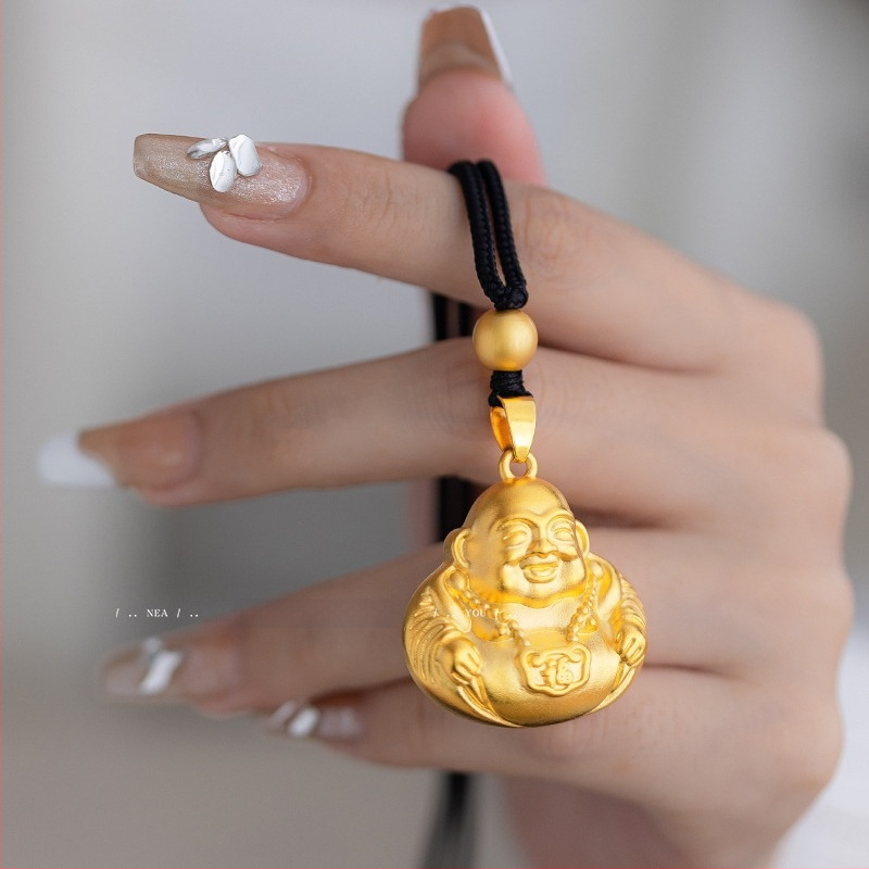 Colier din alamă, cu lanț box și pandant Buddha Maitreya, stil nou chinezesc, placare electroplată