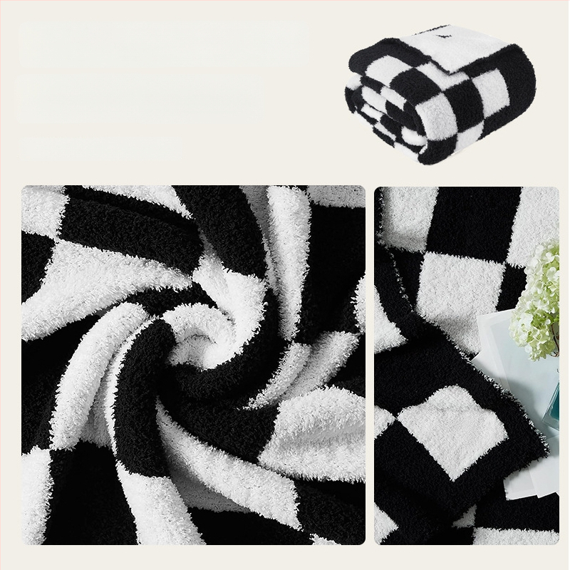 Pătură geometrică în carouri, stil Nordic, tricotată, poliester, 300–499 g