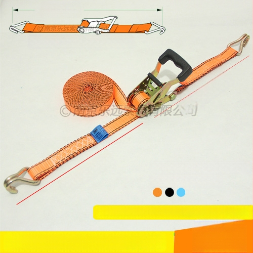 Kétoldalas kampós teherköteg feszítő – Modell LVTDR-HH; Anyag: nagy szilárdságú poliészter; Alkalmazás: rakomány kötése és megerősítése