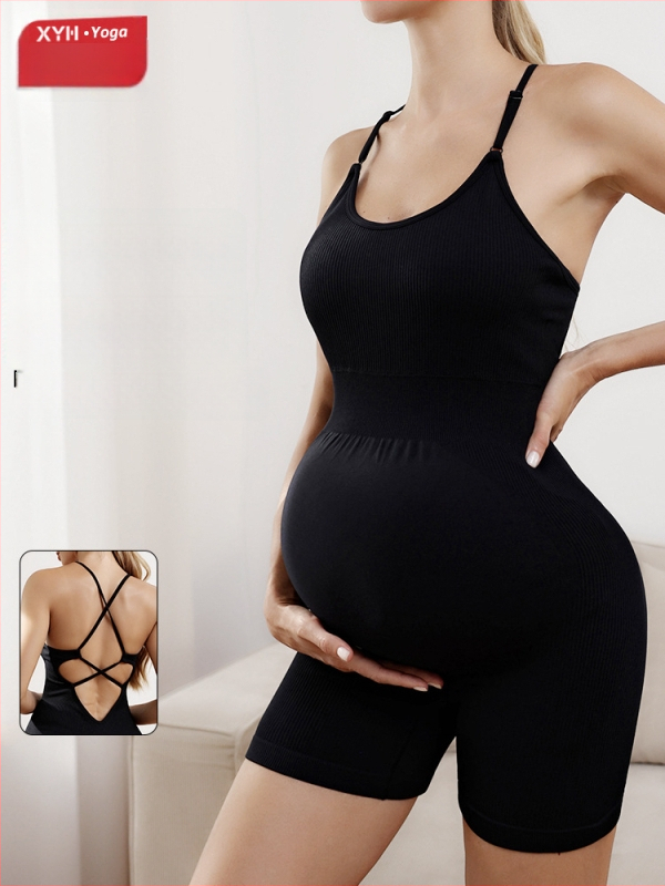 Ολόσωμο ρούχο εγκυμοσύνης με διασταυρωμένες τιράντες στην πλάτη, χωρίς ραφές, Νάιλον 90%/Spandex 10%, Απομακρύνει την υγρασία, Με επενδύσεις στήθους