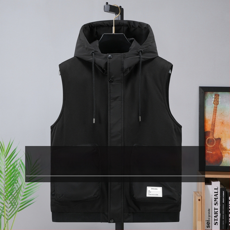 Γιλέκο με κουκούλα, γέμισμα από βαμβάκι, φαρδιά γραμμή, πολυεστερικό ύφασμα, νεανικό στυλ, τσέπες Mingji-line patch, φθινόπωρο 2024.