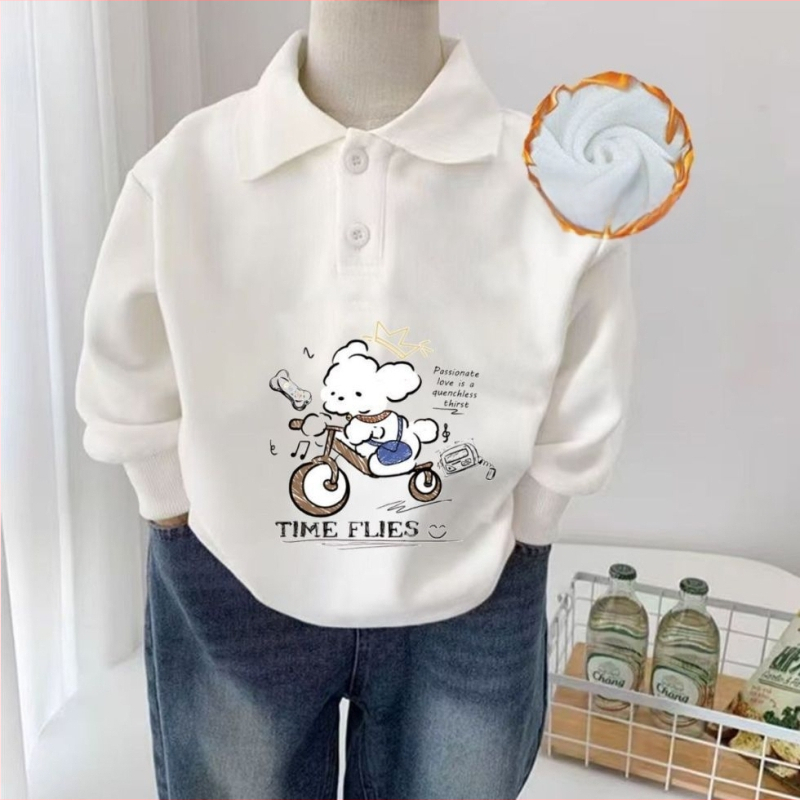 Gyerekeknek készült polo felső, 95% pamut, 5% spandex, fleece belső, hosszú ujjú, uniszex