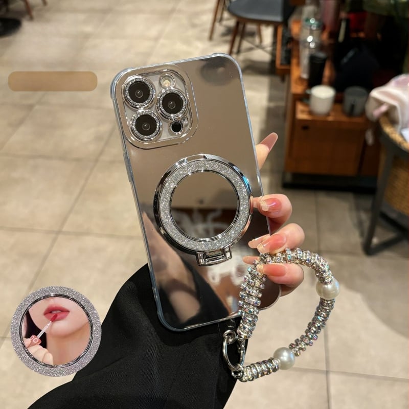 Ogledalo za šminku kompatibilno s kućištem iPhone 16, raskošnog izgleda, zaštitna folija za objektiv, ženski dizajn