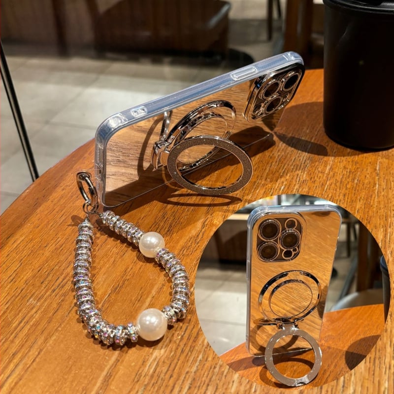 Ogledalo za šminku kompatibilno s kućištem iPhone 16, raskošnog izgleda, zaštitna folija za objektiv, ženski dizajn