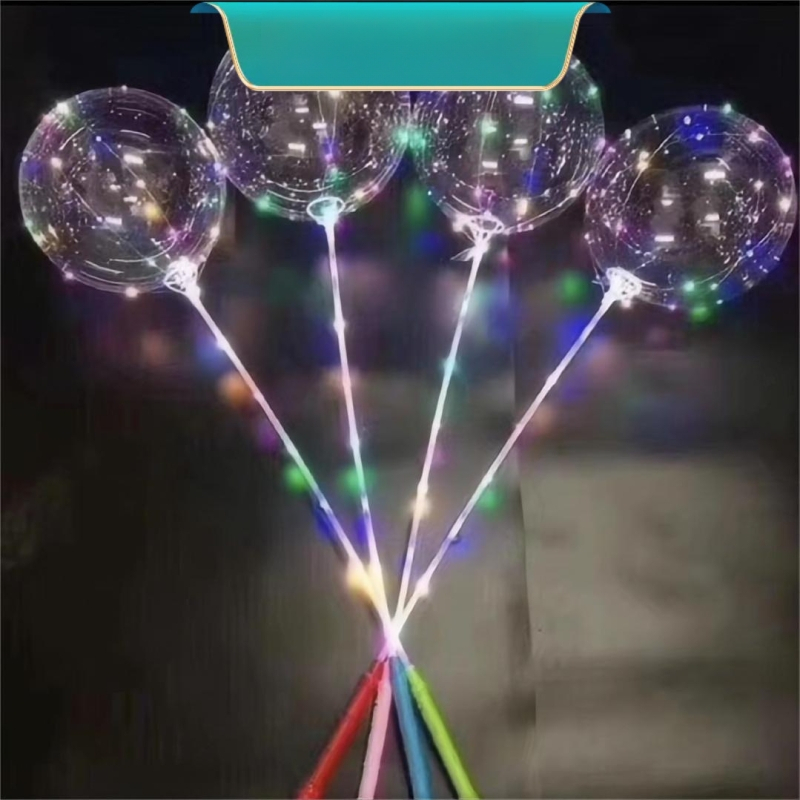 Fénylő játék készlet ballonfogóval és BoBo golyóval – műanyag, kerek, hullámgömb típusú ballonok, nyomtatott logó