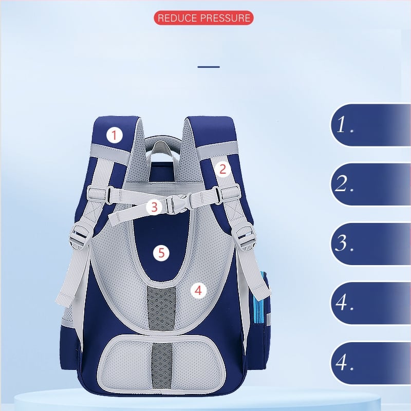 Detský školský batoh pre 6–12 rokov, ľahký, s redukciou zaťaženia a ochranou chrbtice, veľká kapacita, Oxford látka, zakrivené ramenné popruhy