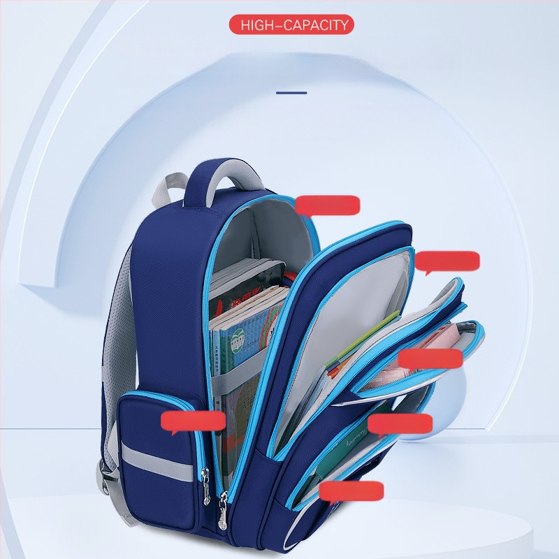 Detský školský batoh pre 6–12 rokov, ľahký, s redukciou zaťaženia a ochranou chrbtice, veľká kapacita, Oxford látka, zakrivené ramenné popruhy