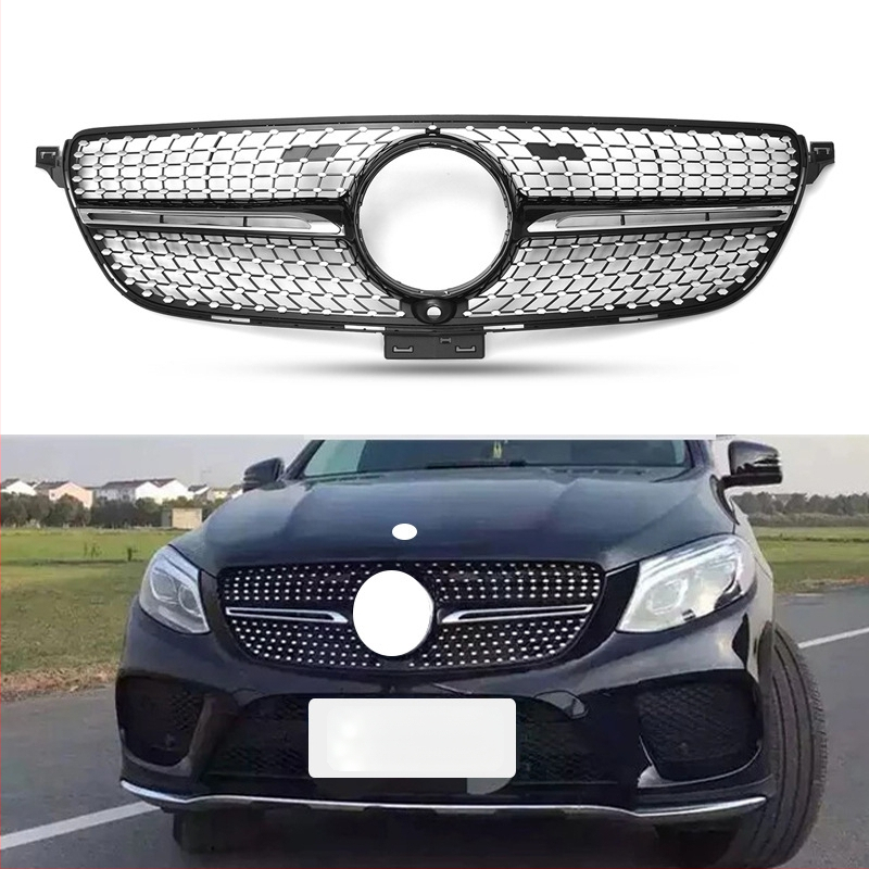 Εμπρός μάσκα Mercedes-Benz GLE-Class W166/W292, GT στιλ με κάθετες ράβδους, κεντρική μάσκα, ABS πλαστικό, 2016-2019