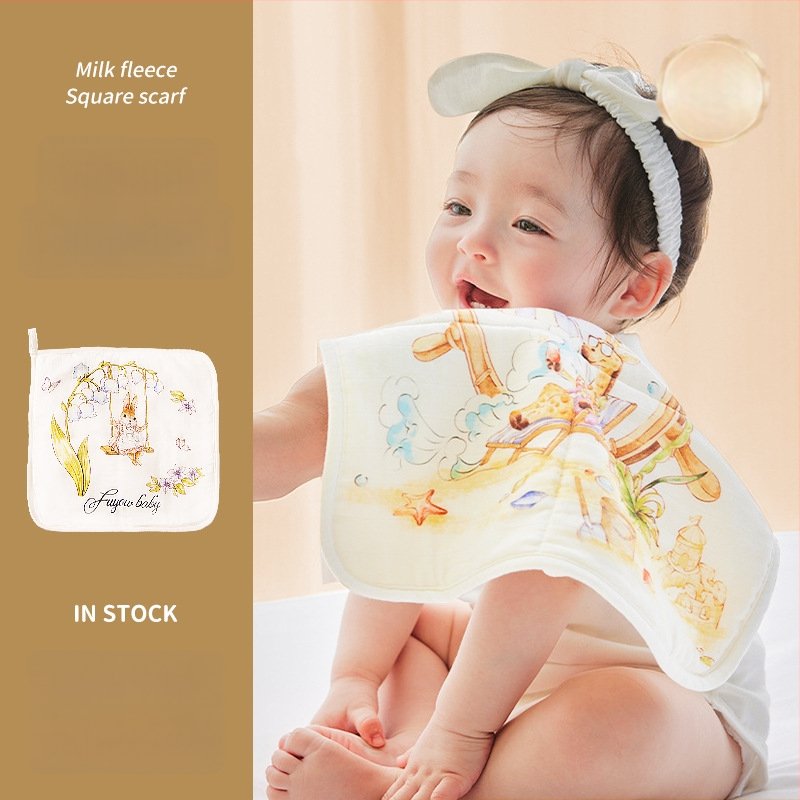 Βρεφική τετράγωνη πετσέτα από ίνες μπαμπού, σχέδιο καρτούν με χειρόγραφο μοτίβο, απορροφητική για μωρά και παιδιά 0–6 ετών