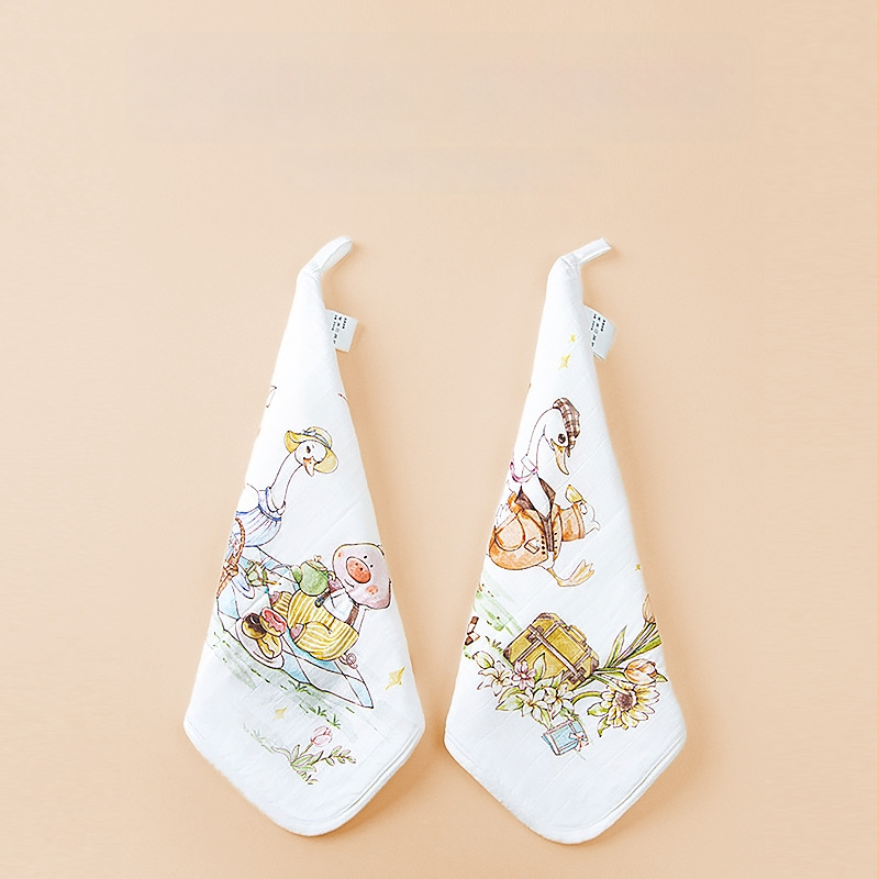 Βρεφική τετράγωνη πετσέτα από ίνες μπαμπού, σχέδιο καρτούν με χειρόγραφο μοτίβο, απορροφητική για μωρά και παιδιά 0–6 ετών