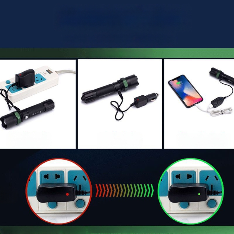 Újratölthető nagy fényerősségű zseblámpa hosszú hatótávolsággal, lézeres fényforrás, 30W, alumíniumötvözet, akkumulátorról működik, többfunkciós önvédelem