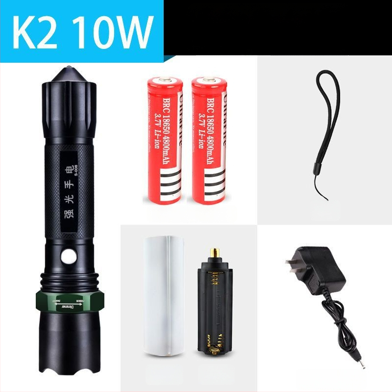 Újratölthető nagy fényerősségű zseblámpa hosszú hatótávolsággal, lézeres fényforrás, 30W, alumíniumötvözet, akkumulátorról működik, többfunkciós önvédelem