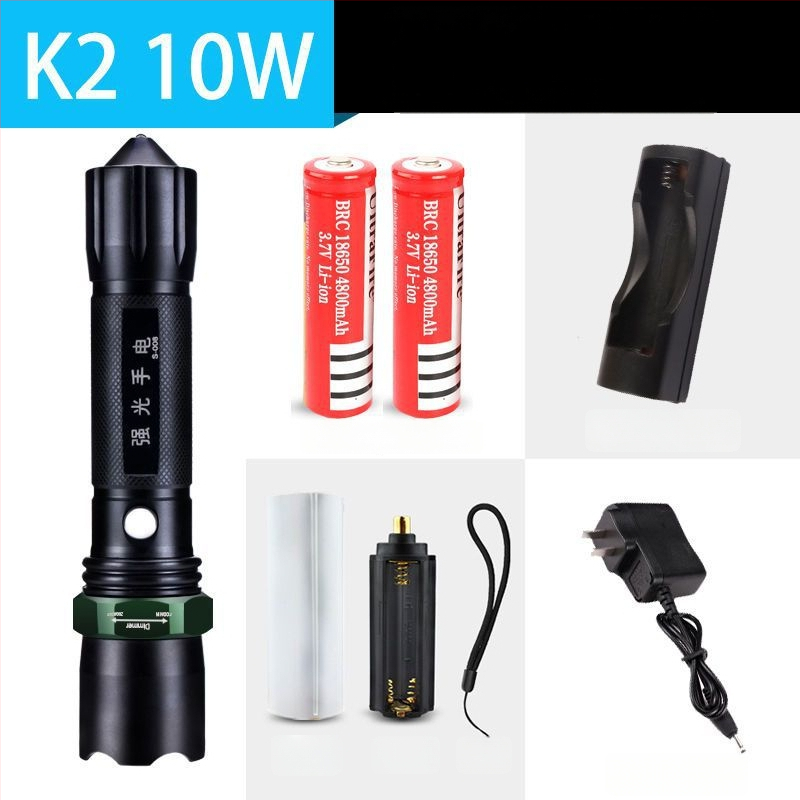 Újratölthető nagy fényerősségű zseblámpa hosszú hatótávolsággal, lézeres fényforrás, 30W, alumíniumötvözet, akkumulátorról működik, többfunkciós önvédelem