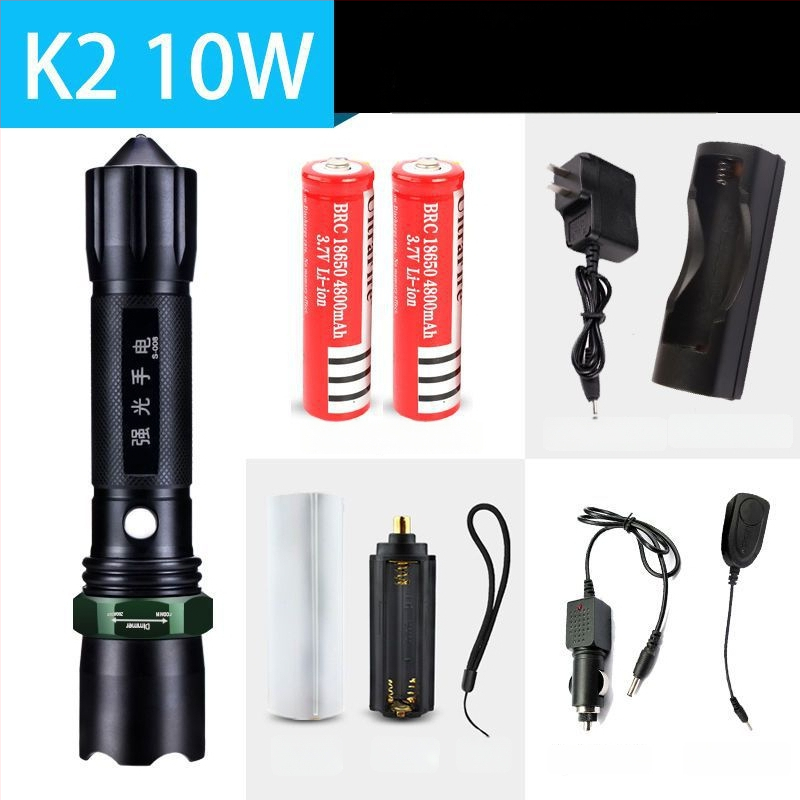 Újratölthető nagy fényerősségű zseblámpa hosszú hatótávolsággal, lézeres fényforrás, 30W, alumíniumötvözet, akkumulátorról működik, többfunkciós önvédelem