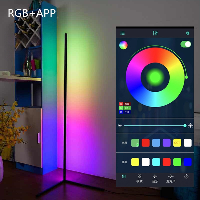 Padlólámpa LED-line dizájnnal, derékszögű hosszú csíkkal, nappaliba vagy hálószobába; 220V; akril Árnyékoló; állítható magasság; CRI 80-90