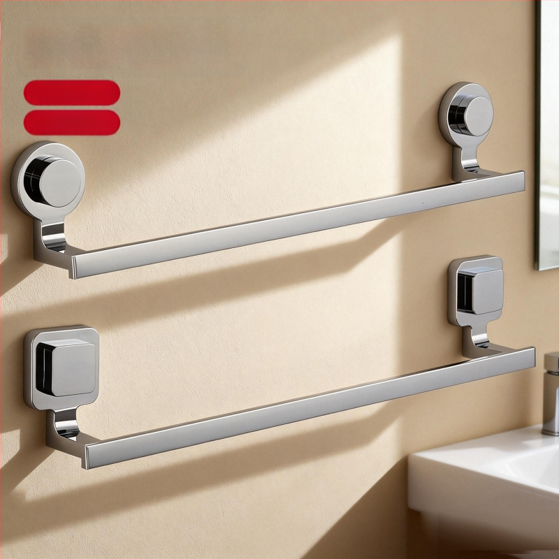 Държач за кърпи с вакуумно закрепване — неръждаема стомана и ABS, без дупки, еднополюсен за баня