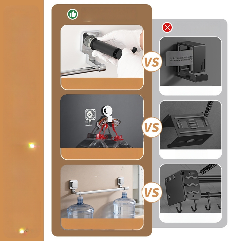 Държач за кърпи с вакуумно закрепване — неръждаема стомана и ABS, без дупки, еднополюсен за баня