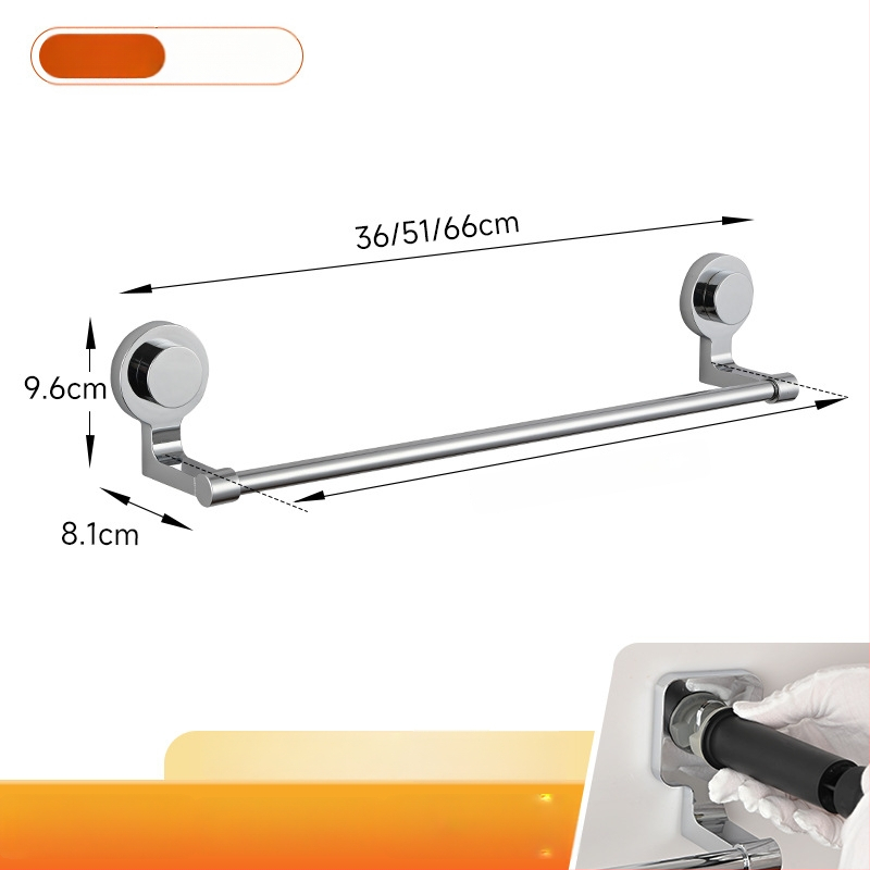 Държач за кърпи с вакуумно закрепване — неръждаема стомана и ABS, без дупки, еднополюсен за баня