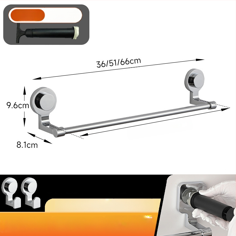 Държач за кърпи с вакуумно закрепване — неръждаема стомана и ABS, без дупки, еднополюсен за баня