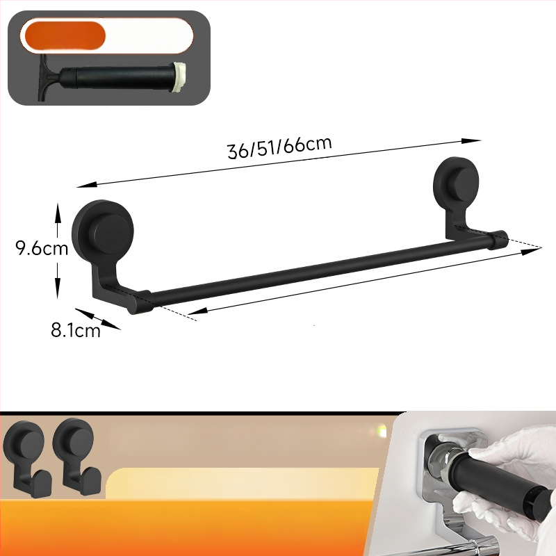 Държач за кърпи с вакуумно закрепване — неръждаема стомана и ABS, без дупки, еднополюсен за баня