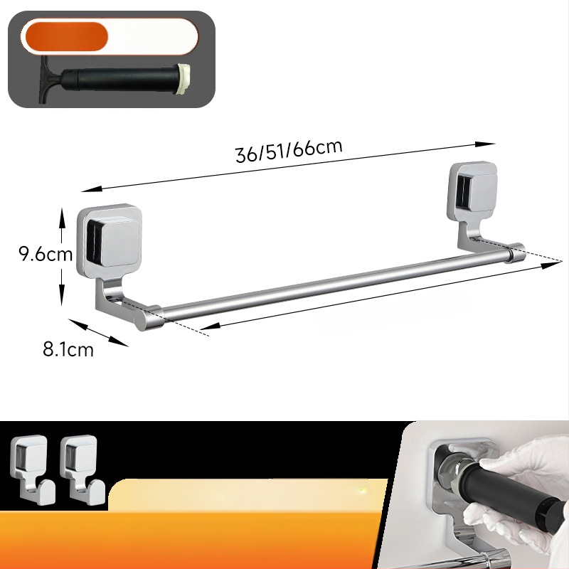 Държач за кърпи с вакуумно закрепване — неръждаема стомана и ABS, без дупки, еднополюсен за баня