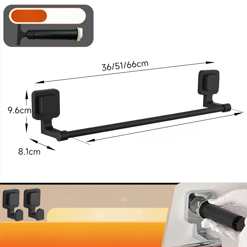 Държач за кърпи с вакуумно закрепване — неръждаема стомана и ABS, без дупки, еднополюсен за баня