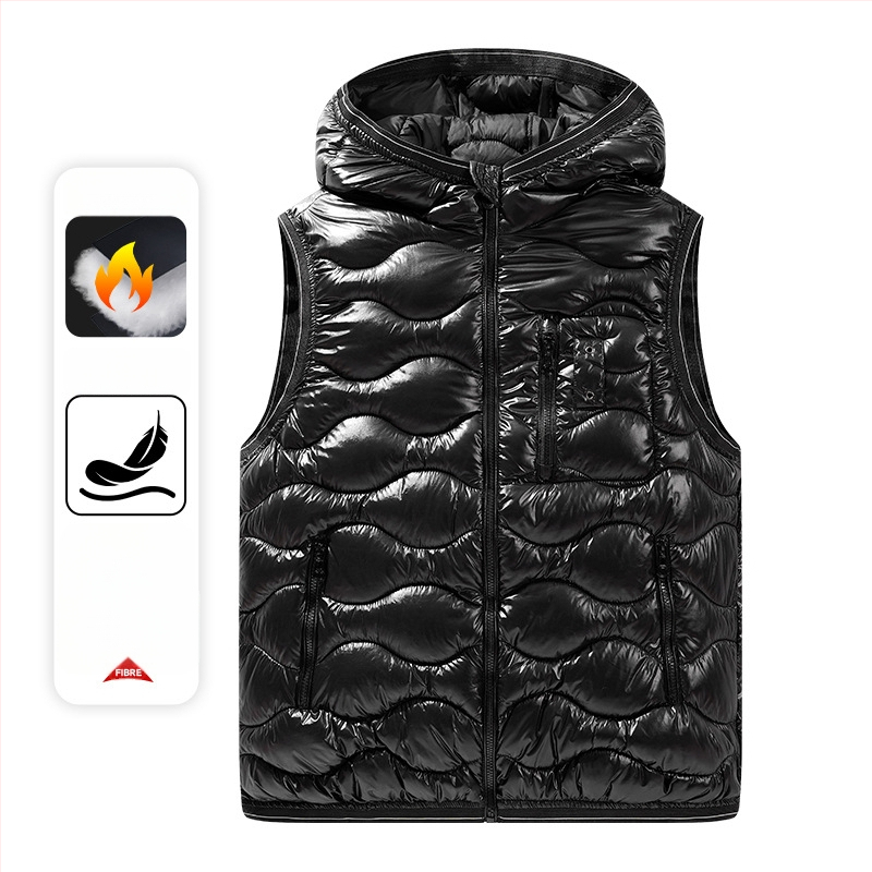 Ανδρικό γιλέκο με κουκούλα, γέμισμα από βαμβάκι, Corduroy ύφασμα, πολυεστερική επένδυση, εφαρμογή στη μέση