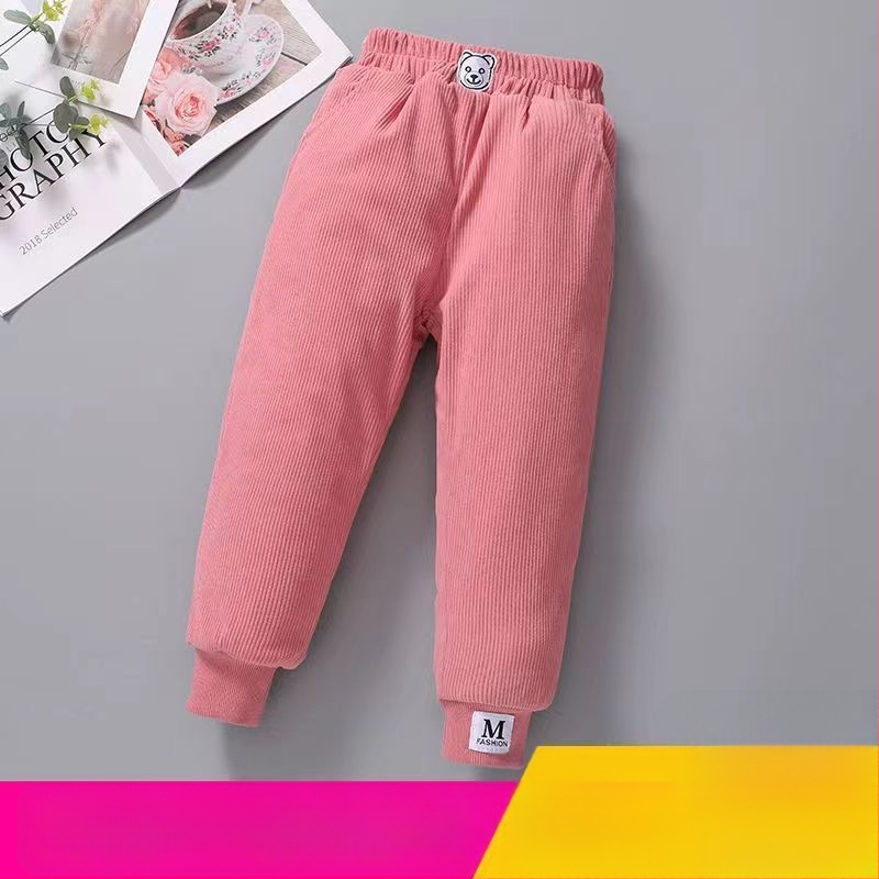 Lányoknak készült fleece-bevonatú vastag pamutnadrág, háromréteg quiltelt melegséggel, mindennapi kültéri téli viselet