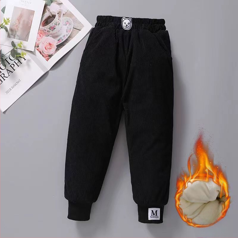 Lányoknak készült fleece-bevonatú vastag pamutnadrág, háromréteg quiltelt melegséggel, mindennapi kültéri téli viselet