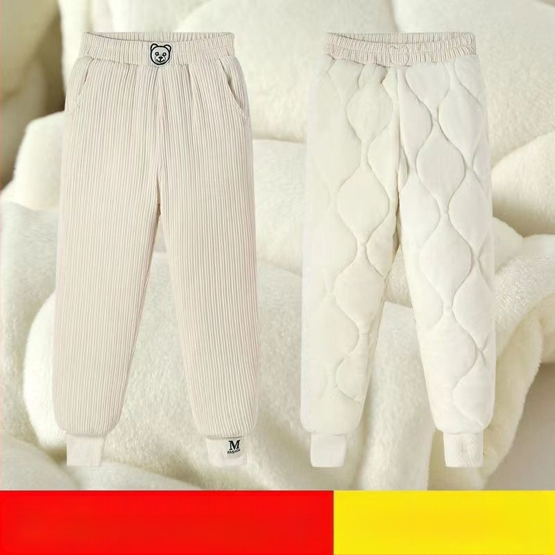 Lányoknak készült fleece-bevonatú vastag pamutnadrág, háromréteg quiltelt melegséggel, mindennapi kültéri téli viselet