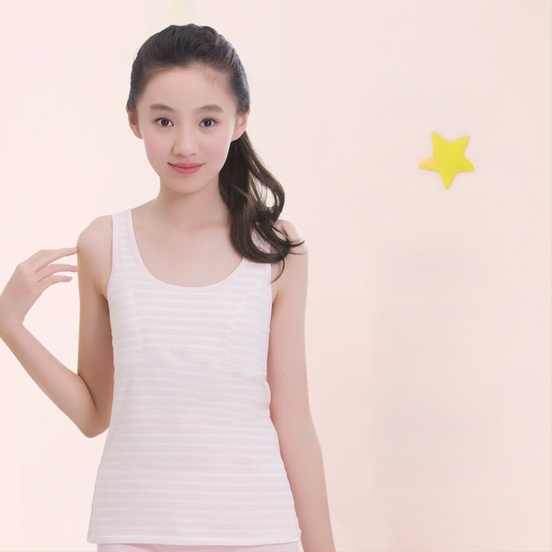 Dievčenské spodné tričko v rastovom období s pevným vankúšom na hrudi, 9–13 rokov, okrúhly výstrih, 95% bavlna, všetky ročné obdobia