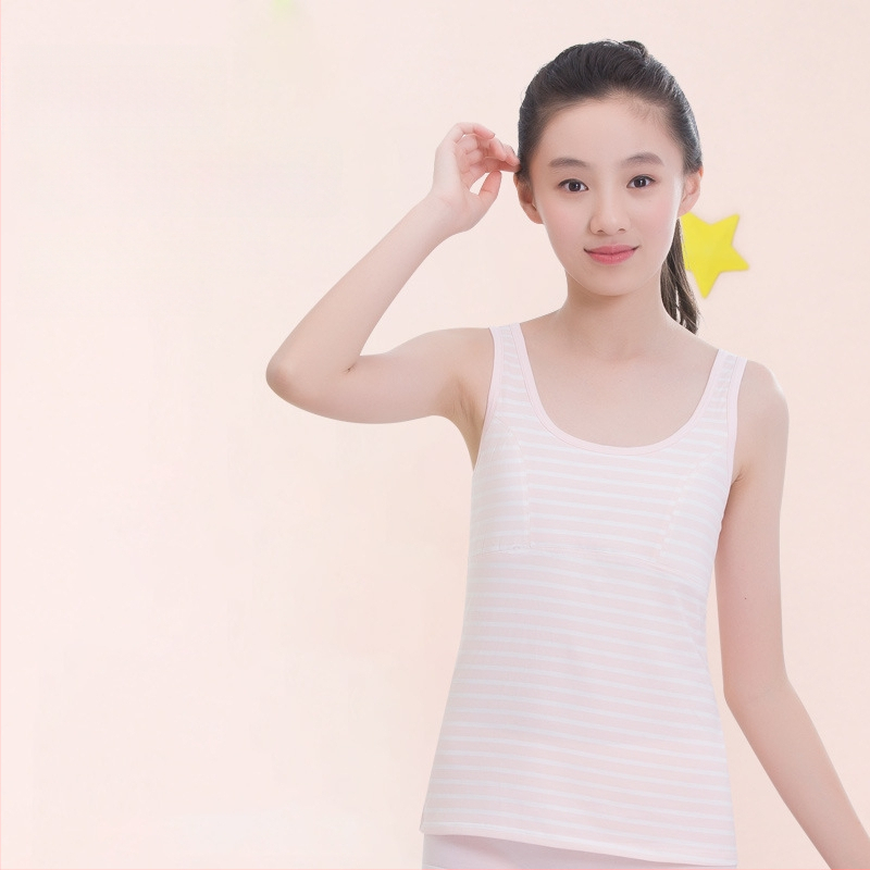 Dievčenské spodné tričko v rastovom období s pevným vankúšom na hrudi, 9–13 rokov, okrúhly výstrih, 95% bavlna, všetky ročné obdobia