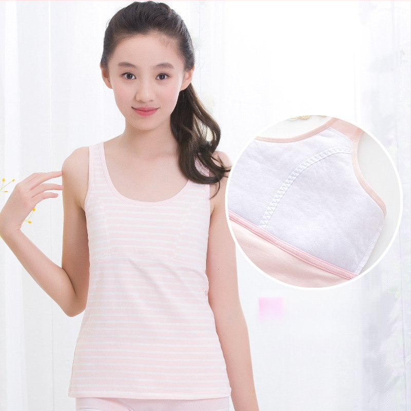 Dievčenské spodné tričko v rastovom období s pevným vankúšom na hrudi, 9–13 rokov, okrúhly výstrih, 95% bavlna, všetky ročné obdobia