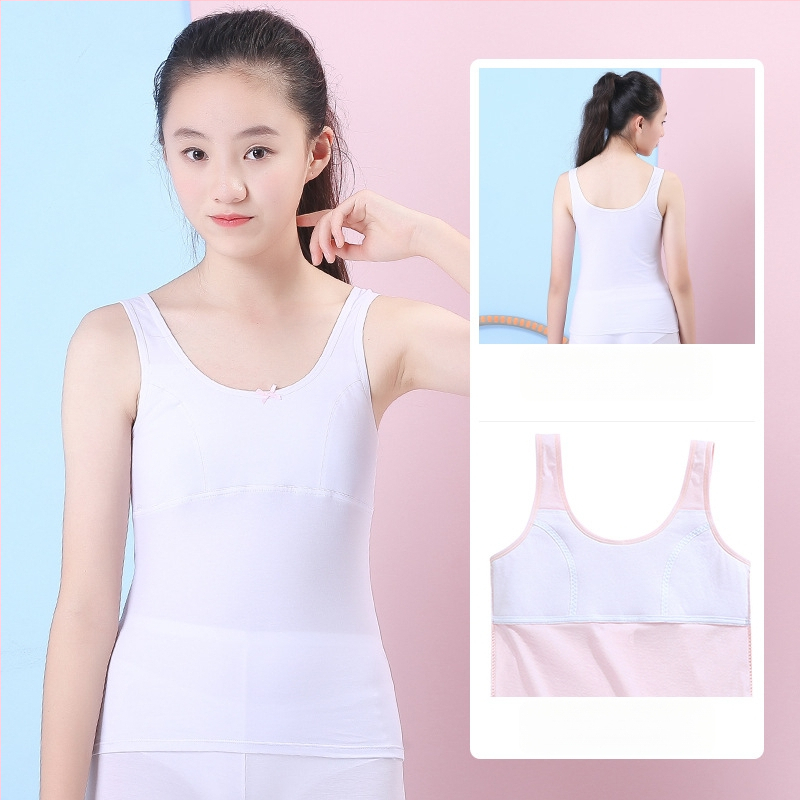 Dievčenské spodné tričko v rastovom období s pevným vankúšom na hrudi, 9–13 rokov, okrúhly výstrih, 95% bavlna, všetky ročné obdobia