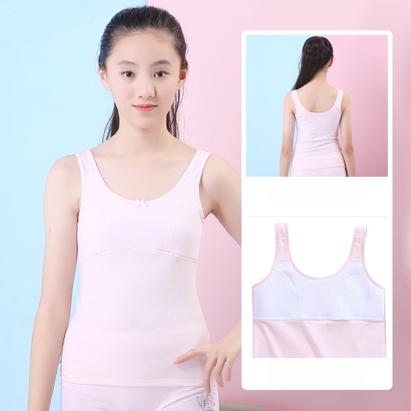 Dievčenské spodné tričko v rastovom období s pevným vankúšom na hrudi, 9–13 rokov, okrúhly výstrih, 95% bavlna, všetky ročné obdobia