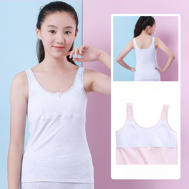 Dievčenské spodné tričko v rastovom období s pevným vankúšom na hrudi, 9–13 rokov, okrúhly výstrih, 95% bavlna, všetky ročné obdobia