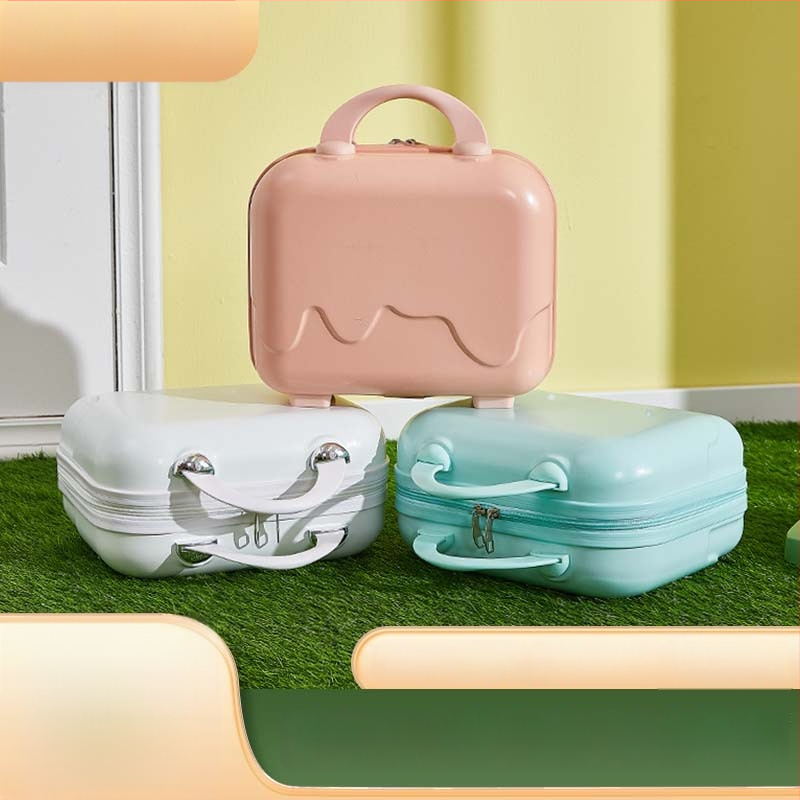 Karikatúra aranyos kozmetikai neszesszer bővíthető réteggel — ABS+PC, cipzáras nyitás, geometrikus mintázat, vízálló, hordozható sminktároló